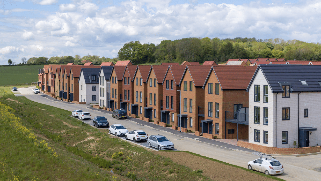 Aerial view of houses at Chilmington Green